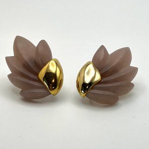 Napier CLIP/Screw Back Frosted Taupe Petal Fan Earrings